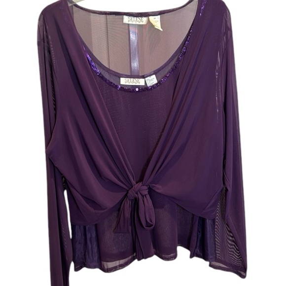 Selene Sport Formal Purple Twin Set Sequin top/tank blouse tie front jacket 3X - Picture 1 of 15